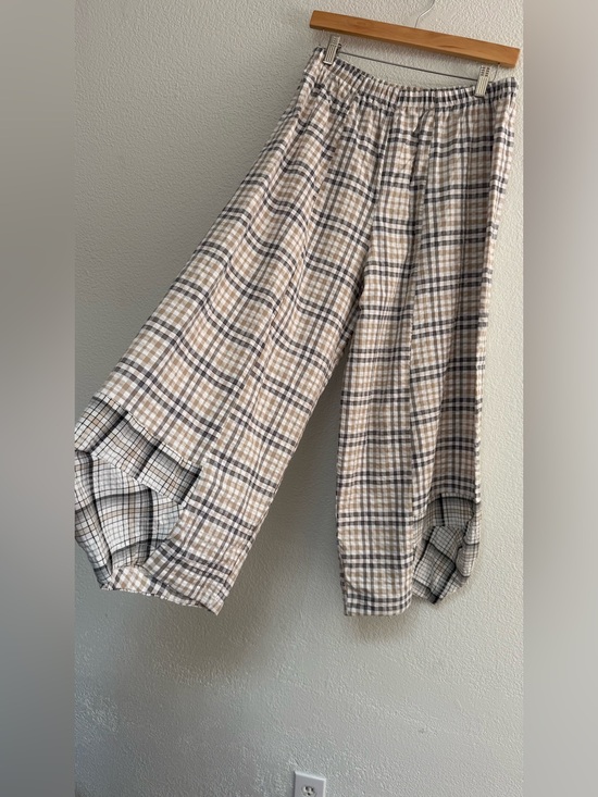 hanna for la journee Pants - Anna Beige and Black Plaid Wide-Leg Pants